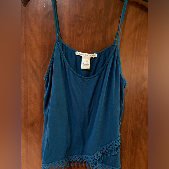 American Rag Tops - American Rag Teal Sleeveless Camisole with Crochet Hem